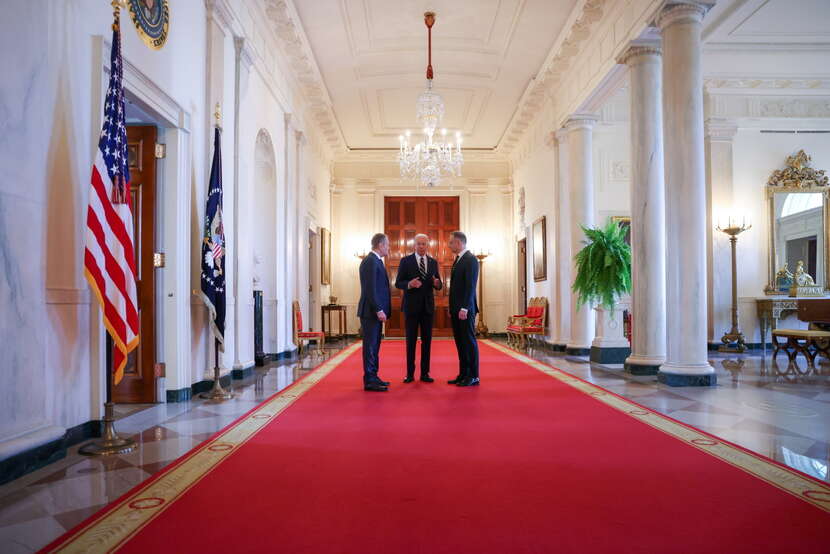Prezydent RP Andrzej Duda, premier Tusk i prezydent USA Joe Biden w Białym Domu / autor: Fot.Jakub Szymczuk/KPRP HANDOUT/PAP