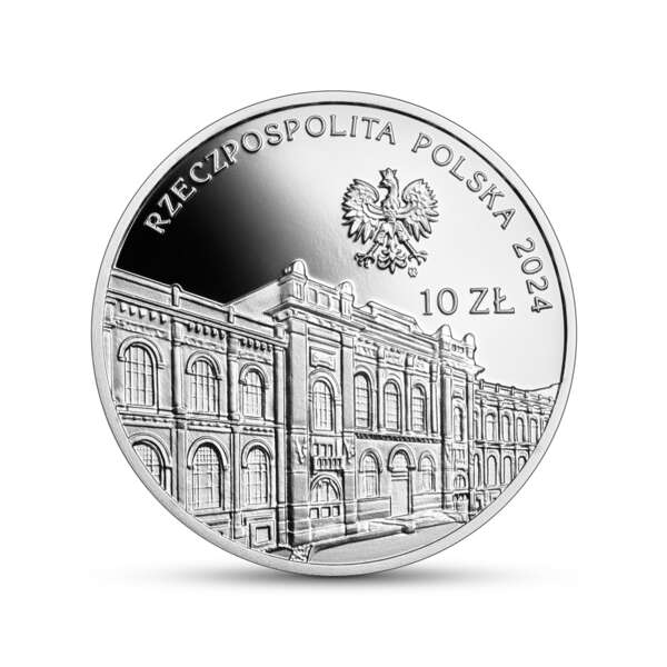 Awers monety prezentuje przedwojenną elewację frontową budynku Banku Polskiego SA przy ul. Bielańskiej w Warszawie / autor: materiały prasowe NBP