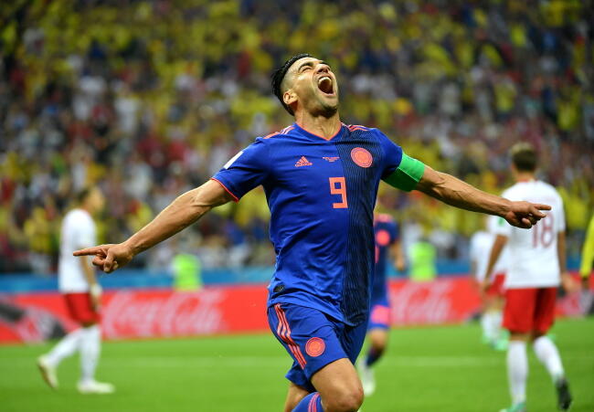 Piłkarz reprezentacji Kolumbii Radamel Falcao cieszy się z gola podczas meczu grupy H mistrzostw świata z Polską