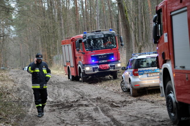 Żandarmeria wojskowa, policja i straż pożarna w pobliżu miejsca wypadku / autor: fot. PAP/Przemysław Piątkowski