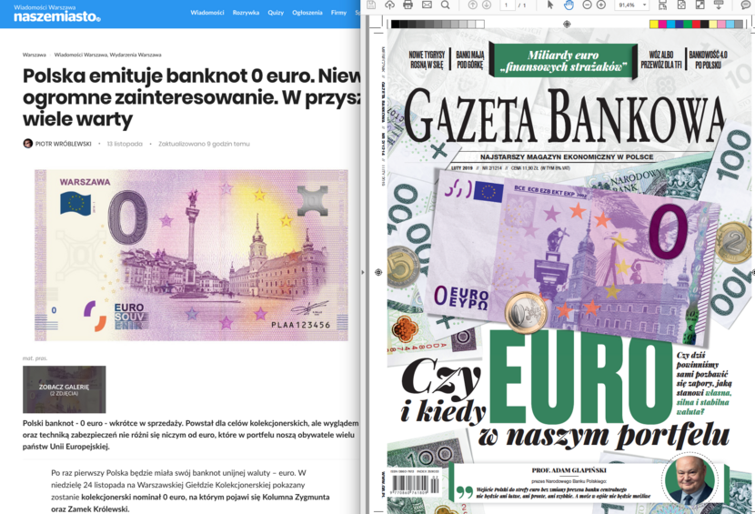 Baknot zero euro a okładka Bankowej / autor: Fratria