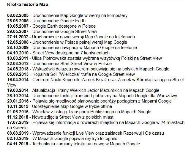 'Krótka' historia map Google / autor: fot. Google