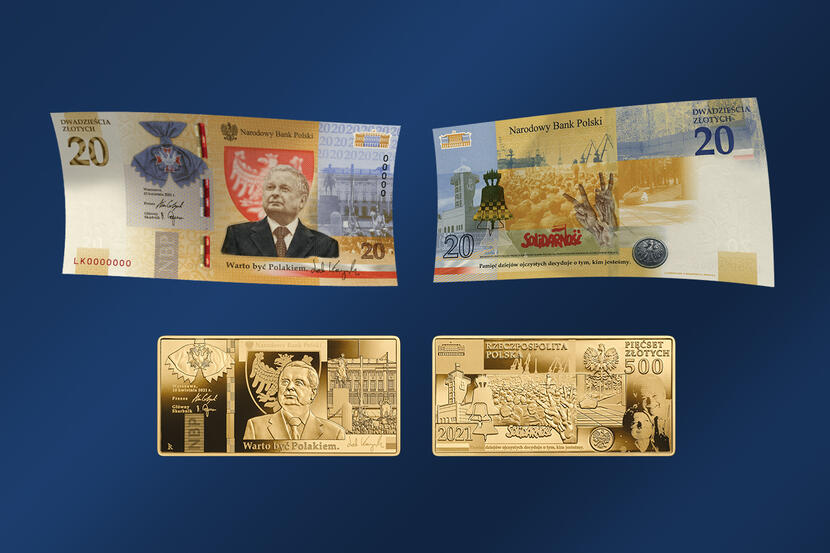 banknot i moneta z Lechem Kaczyńskim / autor: Fratria