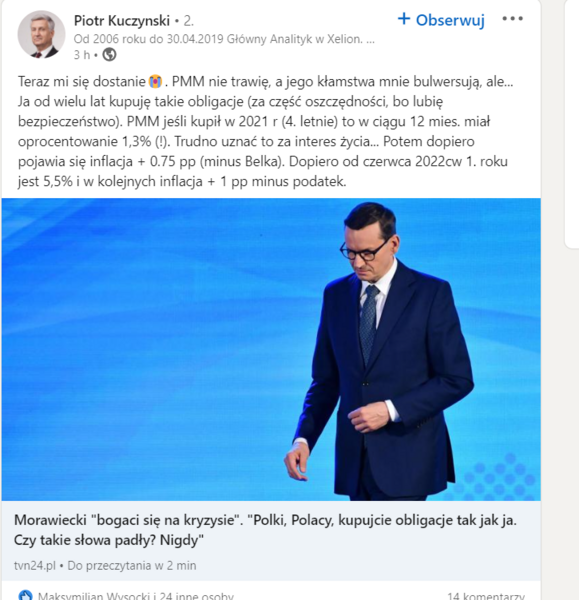 Kuczyński na Linkedinie / autor: Screen