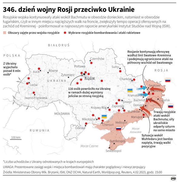 Sytuacja na froncie wojny na Ukrainie na początku lutego / autor: PAP/ Infografika