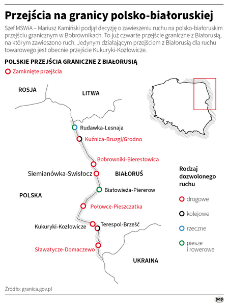 Przejścia na granicy polsko-białoruskiej / autor: Infografika PAP