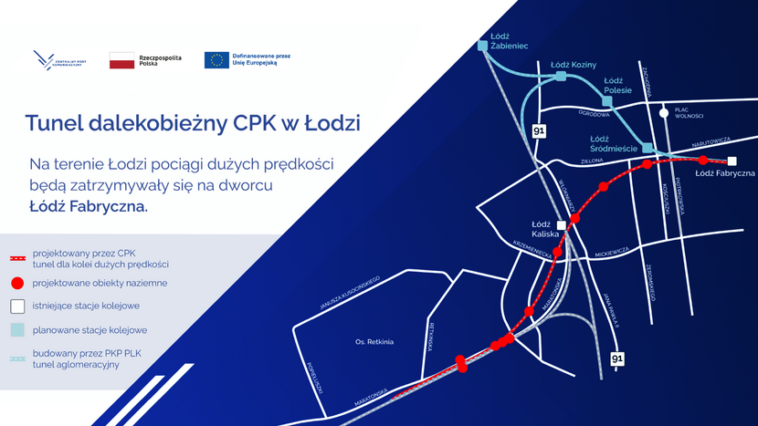 Tunel kolejowy CPK w Łodzi - mapka / autor: materiały prasowe CPK