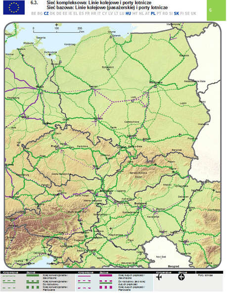 Mapy przebiegu sieci TEN-T w Polsce: linie kolejowe i porty lotnicze / autor: materiały prasowe gov.pl